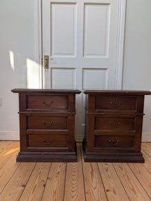 Set of two vintage hardwood bedside dressers