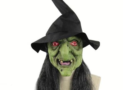 Halloween Witch latex mask with hair.