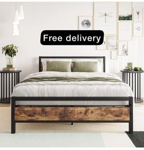 Double Bed Frames with Wood Headboard