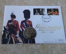 Queen Elizabeth II : Golden Wedding Anniversary : Sierra Leone , Commemorative Stamp and Coin First Day Cover - 1997