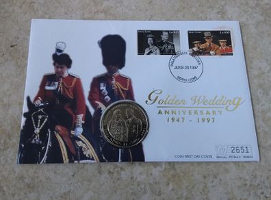 Queen Elizabeth II : Golden Wedding Anniversary : Sierra Leone , Commemorative Stamp and Coin First Day Cover - 1997