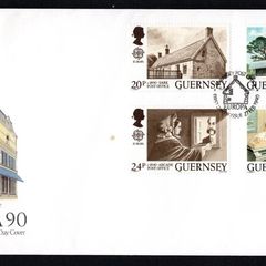 1990 Guernsey Europa: Post Office Buildings Commemorative Stamps Official First Day Cover (FDC)