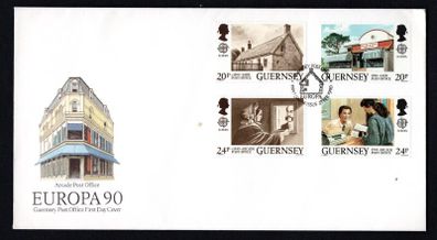 1990 Guernsey Europa: Post Office Buildings Commemorative Stamps Official First Day Cover (FDC)