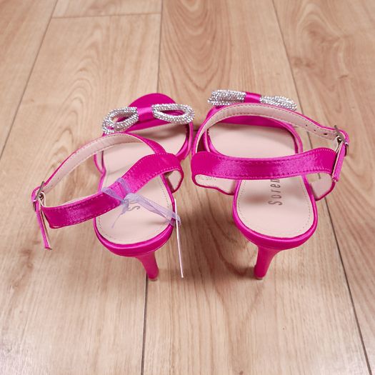 Sorento Fuchsia Pink Satin Diamante Bow High Heel Sandals 5UK/38EU