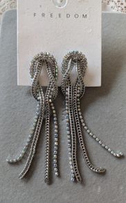 Silver Chandelier Earrings with Knots and Rhinestones