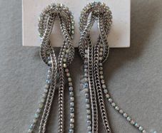 Silver Chandelier Earrings with Knots and Rhinestones