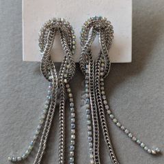 Silver Chandelier Earrings with Knots and Rhinestones