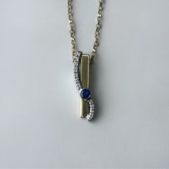 Two Tone 9ct Gold 0.06ct Diamonds and Sapphire Pendant