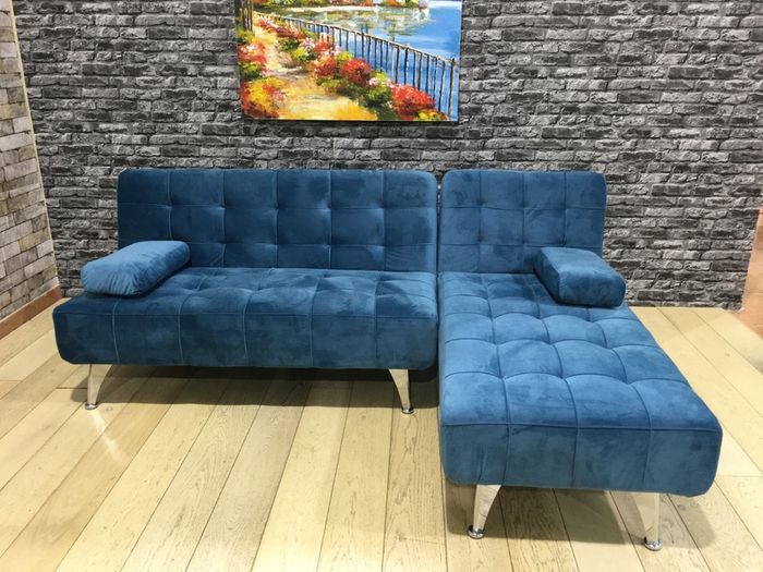 Blue Chic Corner Sofa Bed with Chaise Longue