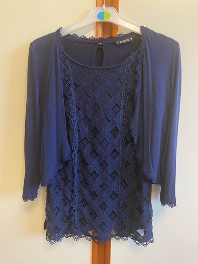 Navy top + bolero cardigan, size 8