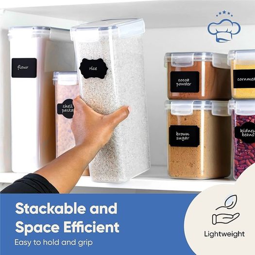 FREE P&P Food Storage Container Set - 24 Piece, Kitchen & Pantry Organization, BPA-Free, Plastic Canisters with Durable Lids Ideal for Cereal, Flour & Sugar - Labels, Marker & Spoon Set