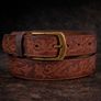 Unisex Genuine Leather Tooled Belt Vintage Floral Western Leather Belt Image 2