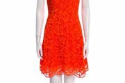Sandro Size 2Uk 8-10 Orange Floral Lace Fit &amp; Flare Dress