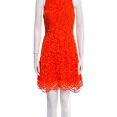 Sandro Size 2Uk 8-10 Orange Floral Lace Fit & Flare Dress