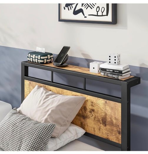 3ft Single Bed Frame with Wooden Storage Headboard, Black Metal Platform, No Box Spring Needed, Noise Free, Reinforced Strong Support Leg,Easy Assembly