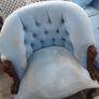 2 blue velvet buttoned armchairs with twisted wooden legs immaculate condition Image 6