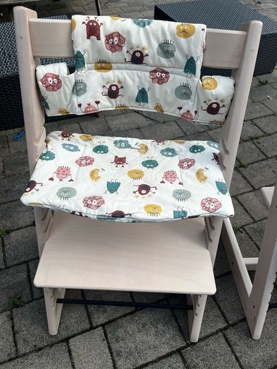 2 x Stokke Tripp Trapp Chairs and baby seat/harness