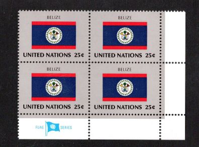 1988 United Nations New York Belize National Flag (part of flag stamp series) Block of 4 Mint Never Hinged (MNH)