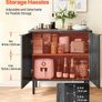 Coffee Bar Cabinet, Mid Century Fluted Coffee Bar Table with 2-Tier Storage, Buffet Stand Cabinet with Barn Door Image 5