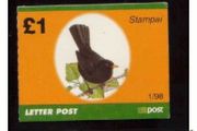 1998 Ireland Blackbird Definitive Stamp Booklet Mint Never Hinged (MNH). Hibernian HB64.