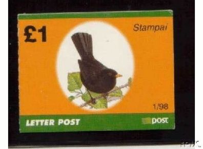 1998 Ireland Blackbird Definitive Stamp Booklet Mint Never Hinged (MNH). Hibernian HB64.