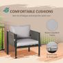 4 Piece Metal Garden Furniture Set - Includes Tempered Glass Coffee Table, Texteline Pocket, Outdoor Patio Set with Loveseat, Single Armchairs and Padded Cushions, Light Grey Image 6