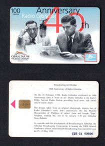 1998 Gibraltar 100 unit 40th Anniversary Of Radio Gibraltar (Siemens - S5 (Module 33)) Phone Card