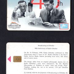 1998 Gibraltar 100 unit 40th Anniversary Of Radio Gibraltar (Siemens - S5 (Module 33)) Phone Card
