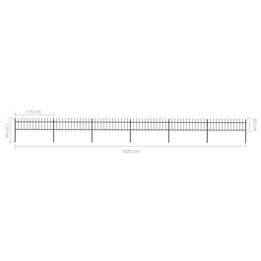 Garden Fence with Spear Top Steel 10.2x0.6 m Black