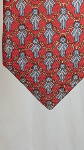 Hermes Paris Silk Tie Red Blue Chain Print Made In France Luxury Designer
