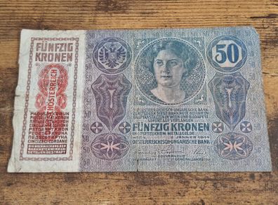 Austria-Hungary, 50 Kronen banknote, 2 January 1914, circulated, with overprint - free standard postage