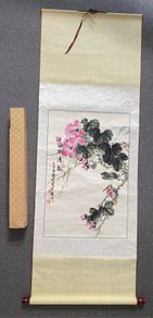 Vintage Chinese Traditional Scroll Watercolor Painting Birds Silk