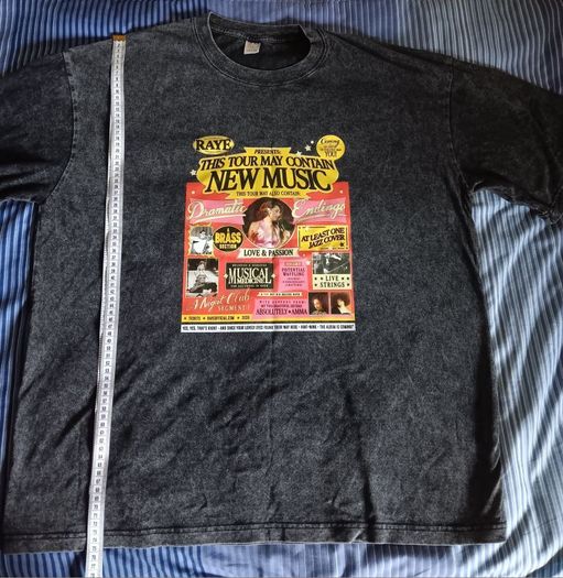 Distressed Grey RAYE This Tour May Contain New Music Double Sided T Shirt. XXL - Width: 65cm, Length: 75cm.