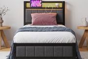 Single Bed Frames with Storage Headboard and Charging Station/LED Lights,Heavy Duty Metal Bed Frame