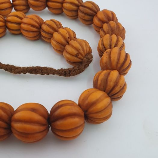 Antique African Orange Melon Shape Glass Beads Strand Necklace