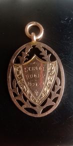 Rare antique (1926-27) 9ct rose gold school rugby shield pendant