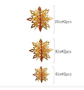 6pcs Gold Festive Hanging Snowflake Decorations - Perfect for Christmas, Birthdays, and Any Celebration