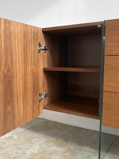 Vintage Mid Century Walnut & Glass Sideboard Scandinavian