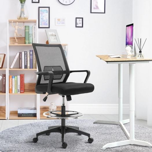 Drafting Chair Tall Office Chair Ergonomic Mesh Back with Adjustable Height and Footrest 360 Swivel, Black
