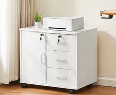 Mobile File Cabinet with 3 Drawers Lockable Office Rolling Filing Cabinet on Wheels Printer Stand Storage Lateral Stationery Under Desk Drawers for Home Office White