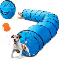 Pop up pet tunnel for cats & dogs portable blue, agility