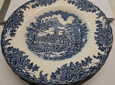 Vintage blue and white soup plates Myott
