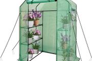 FREE EXPRESS SHIPPING Walk In Greenhouse With Shelves,Walk-In Plant Green House With Durable Green PE Cover, 3 Tiers 6 Shelves Stands with Ground Pegs &amp; Ropes for Stability, 143x73x195cm