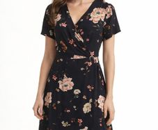 Gorgeous Ladies Black Wrap Floral Dress: Size 10