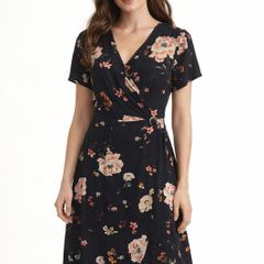 Gorgeous Ladies Black Wrap Floral Dress: Size 10