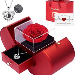 Firestyle Preserved Real Rose Gifts for Women,Mum,Wife,Eternal Flowers Rose with I Love You Necklace in 100 Languages,Gifts for her on Birthday, Anniversary, Valentine's Day, Mother's Day, Christmas
