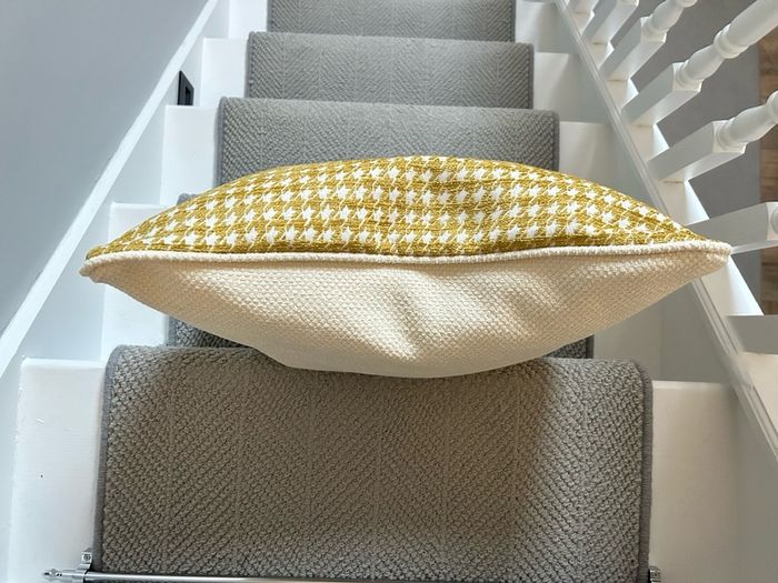 Handmade Mustard Yellow Houndstooth Cushion Covers with Cream Piping  Pair, 20 x 20 Inches
