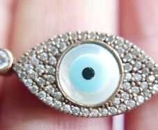Vintage Handmade Evil Eye Tennis Bracelet: Sterling Silver 925 Gold Plated Mother of Pearl 9,4g