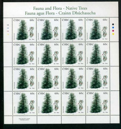 2006 Ireland Fauna & Flora Native Trees Commemorative Stamp Sheetlet Plate 1A1A1A1A Mint Never Hinged (MNH)