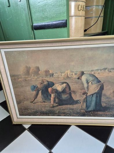 Large Retro Vintage Mid Century large original framed Print on board  of The Gleaners by Jean-Francois Millet